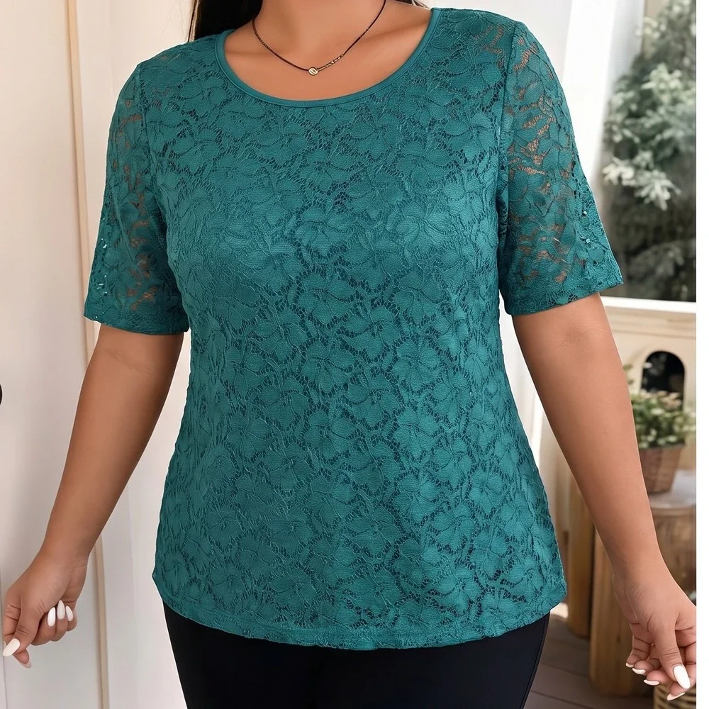Maurices Romantic Going Out NWT XXL Green Short Sleeve Lace Top